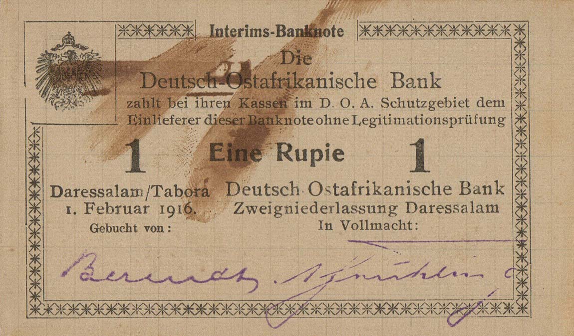 Front of German East Africa p20b: 1 Rupie from 1916