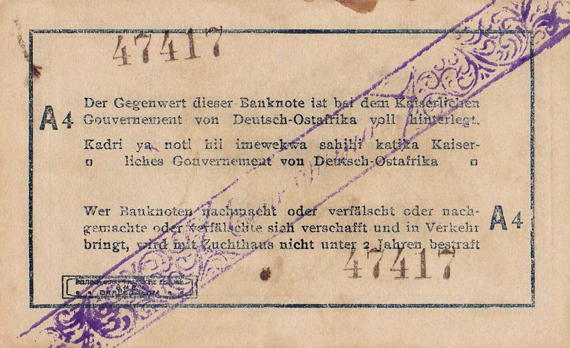 Back of German East Africa p21: 1 Rupie from 1916