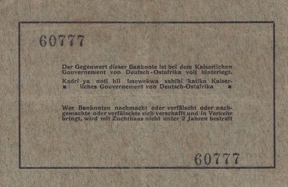 Back of German East Africa p30: 5 Rupien from 1915