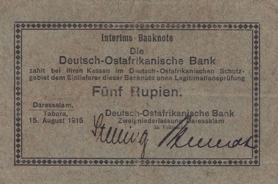 Front of German East Africa p30: 5 Rupien from 1915