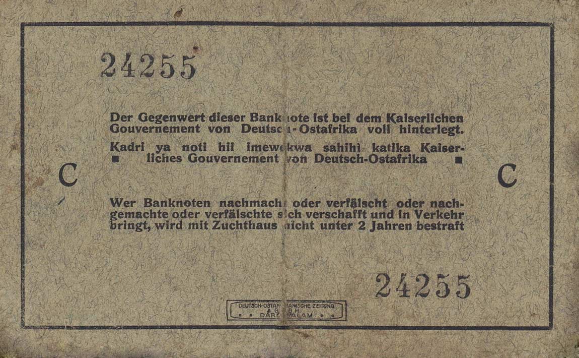 Back of German East Africa p31: 5 Rupien from 1915
