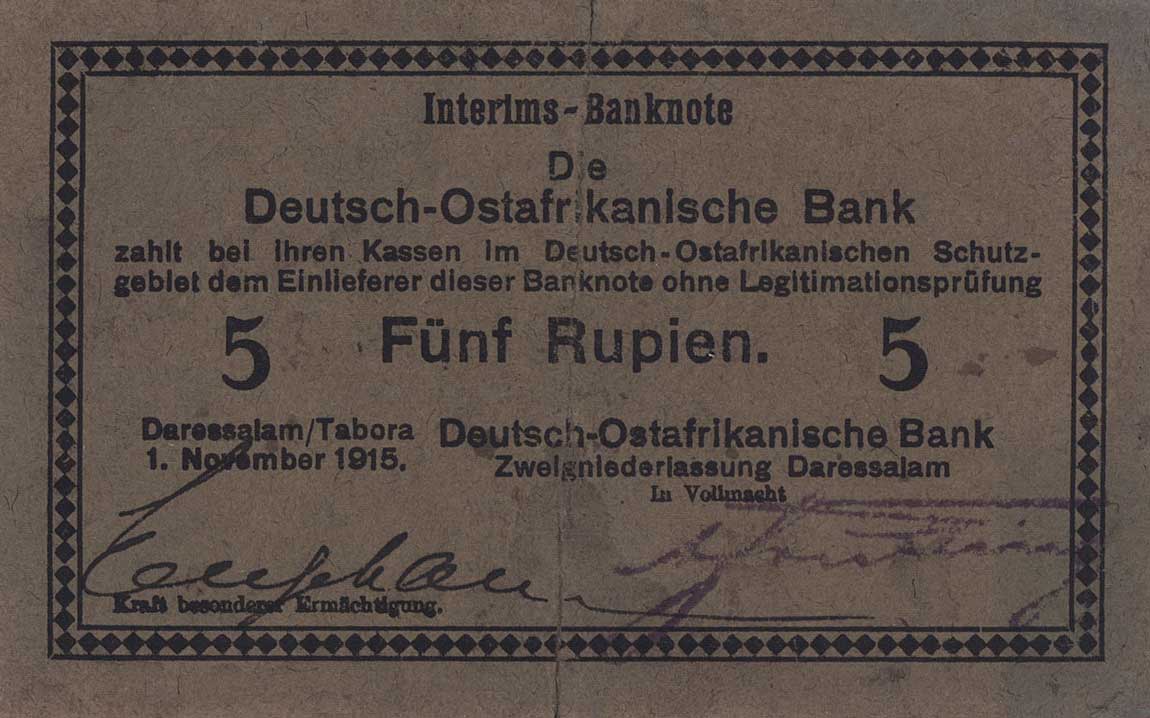 Front of German East Africa p34d: 5 Rupien from 1915