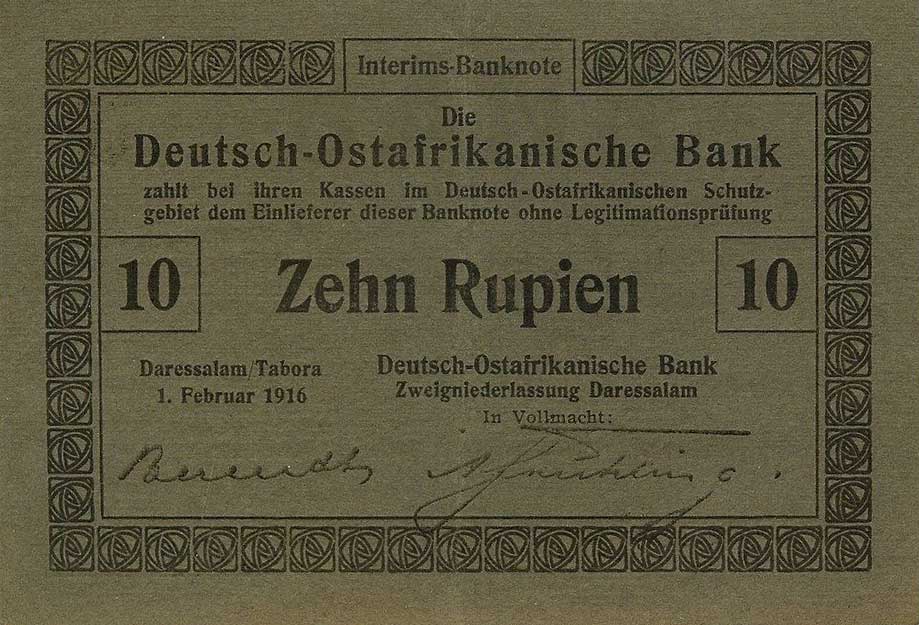 Front of German East Africa p40: 10 Rupien from 1916