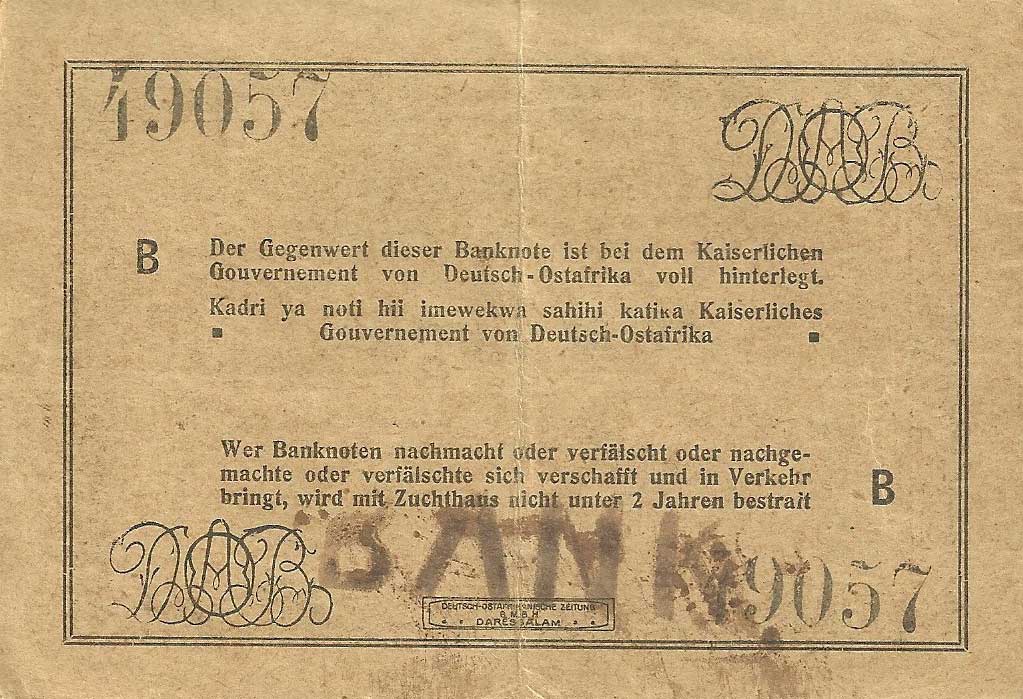 Back of German East Africa p41: 10 Rupien from 1916