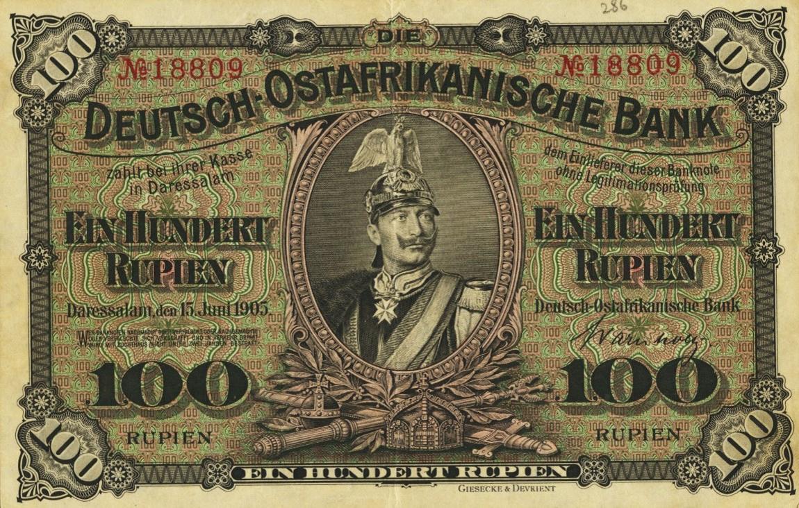 Front of German East Africa p4: 100 Rupien from 1905
